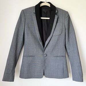 Theory Jacket Women’s 0 Gray Wool Blazer Donelly Jacket with Black Rib Trim